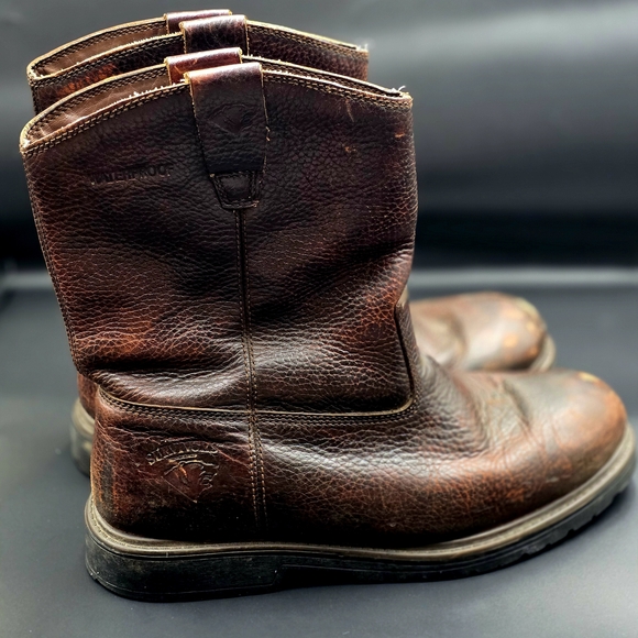 Brown Leather Pull-On Boots with Textured Upper - Picture 8 of 12